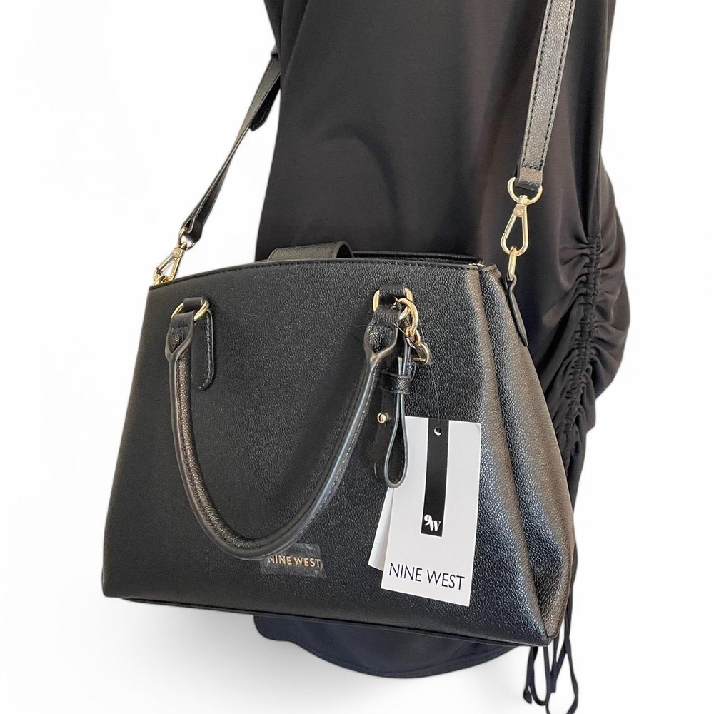 Nine West Tansy black satchel with gold hardware and long strap NWT - Picture 4 of 5